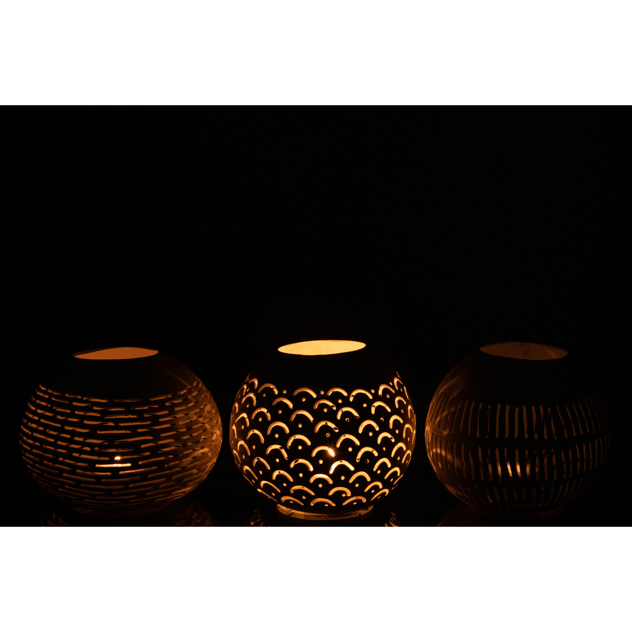 J-Line bougeoir Noix De Coco Lignes - rotin - banc - 3 pcs