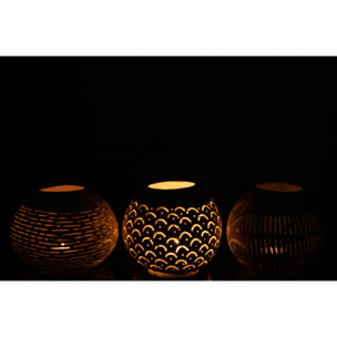 J-Line bougeoir Noix De Coco Lignes - rotin - banc - 3 pcs