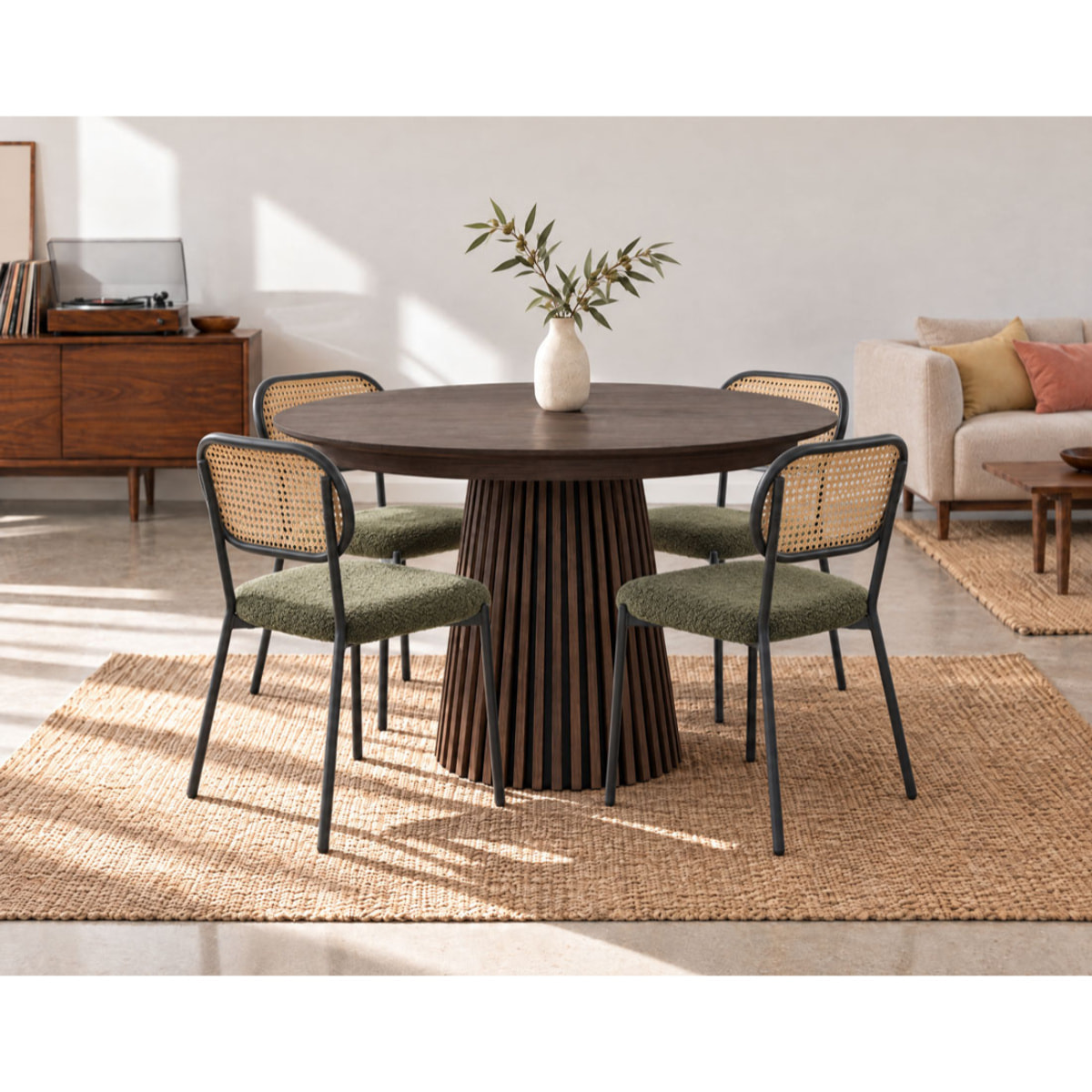 Freya - table à manger ronde extensible - effet bois foncé - 4 à 8 personnes - Marron