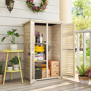 Caseta de Jardín de Madera, 75x50x118 cm, Cobertizo Jardín Exterior, Armario para Almacenaje Herramientas, con 2 Puertas de Persiana 2 Estantes y Techo Impermeable para Patio Terraza, Natural