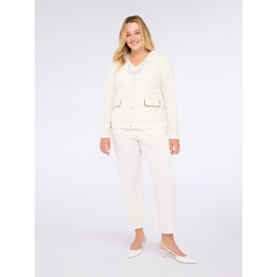 Fiorella Rubino - Giacca in felpa lavorata bouclé con catenelle - Bianco