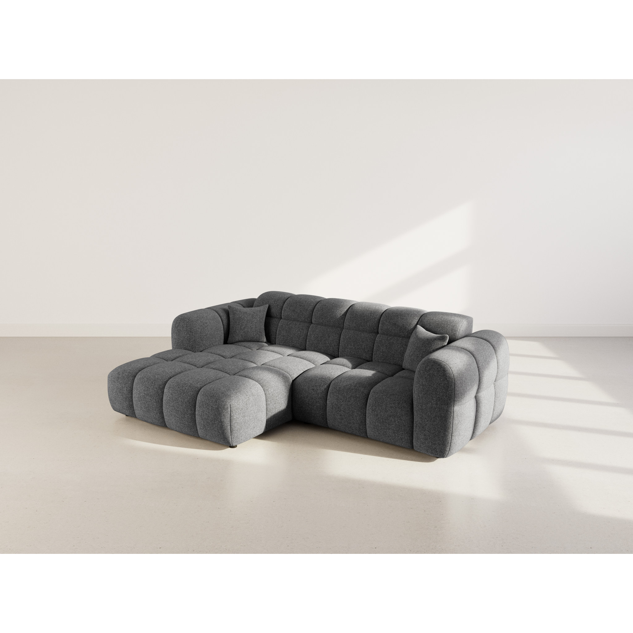 Mini Ray - Canapé d'angle gauche 4 places en tissu texturé - Gris Anthracite