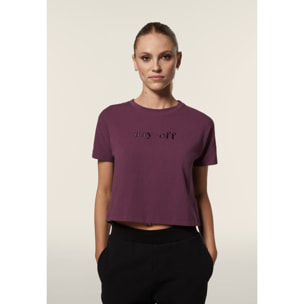 T-shirt Cropped girocollo fit comfort con ricamo