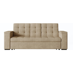 Canapé 3 places convertible avec tablette centrale et accoudoirs amovibles beige velours côtelé TILIA