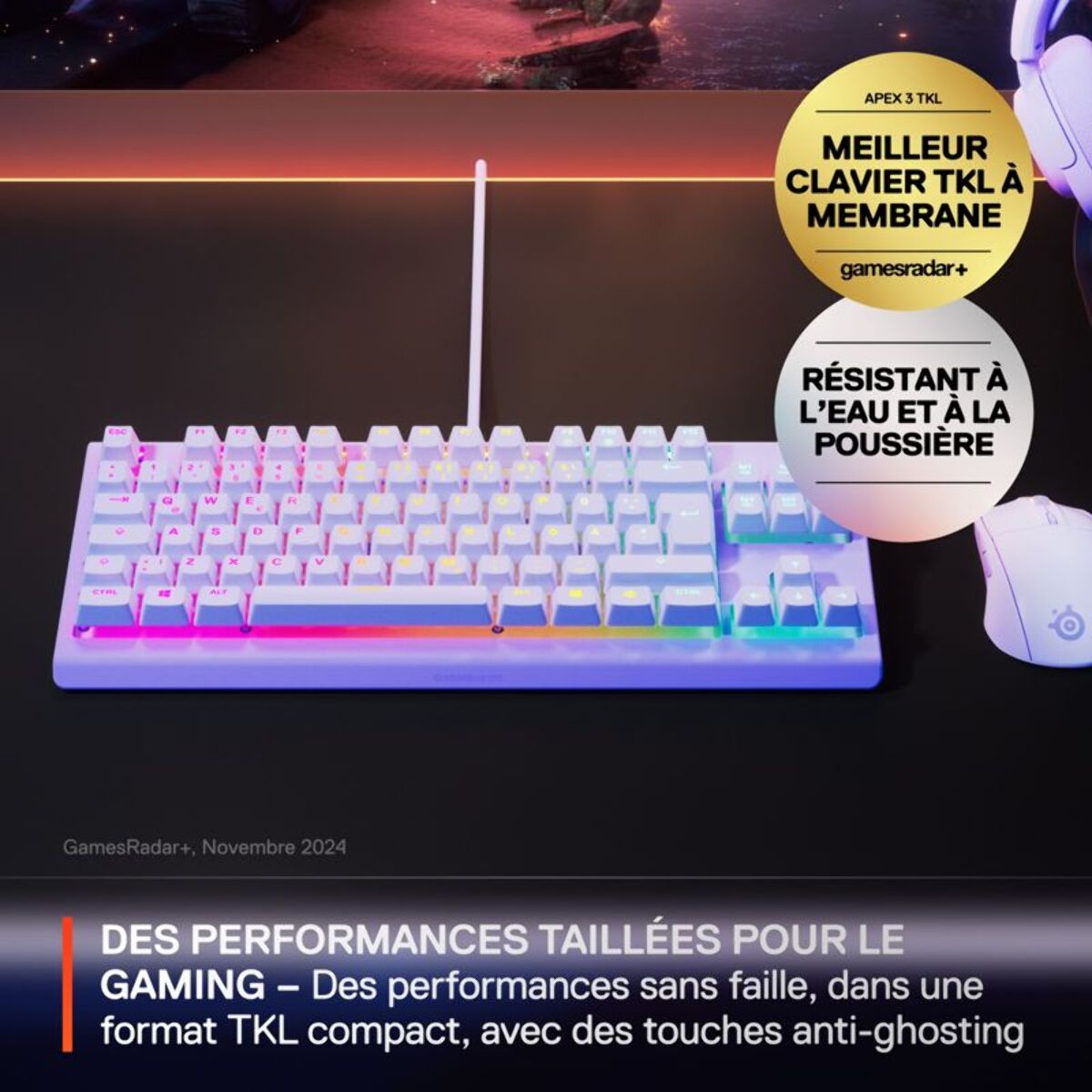 Clavier gamer STEELSERIES Apex 3 TKL Lavande