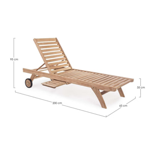 Lettino prendisole GALILEA in legno teak, reclinabile e con ruote