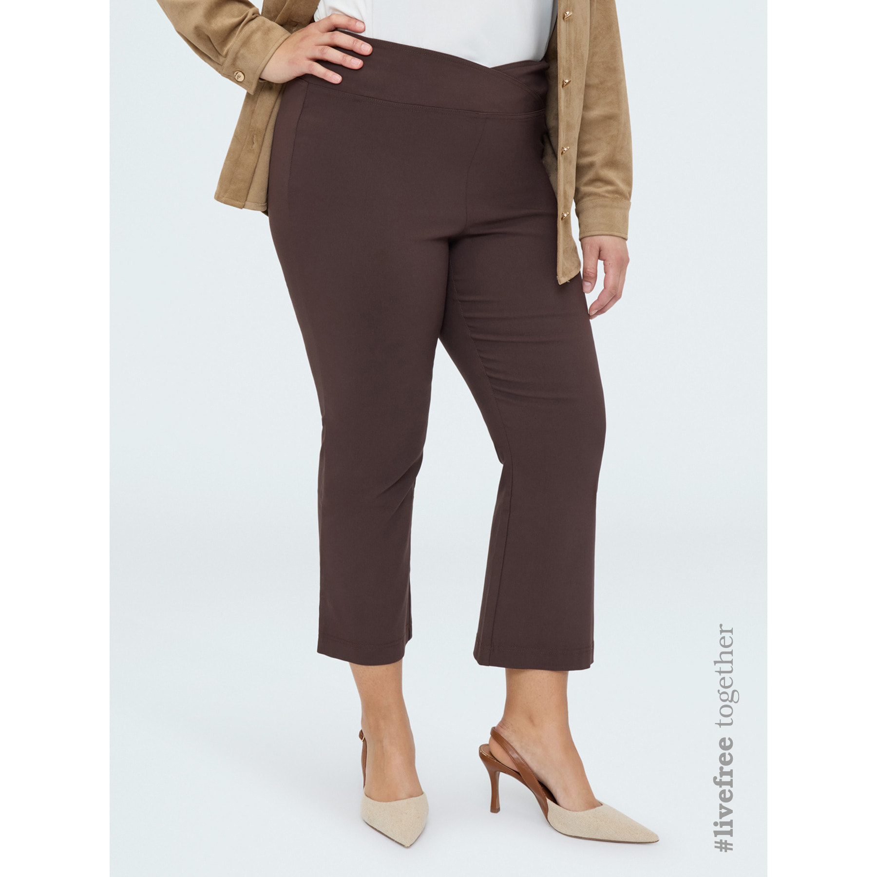 Fiorella Rubino - Pantaloni Kick Flare vita elasticizzata asimmetrica - Marrone