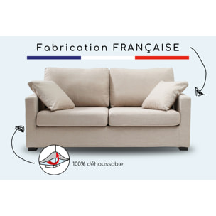 Canapé 3 pl LYS 175 cm fixe tissu Tradition Beige - 100% déhoussable - Fabriqué en France