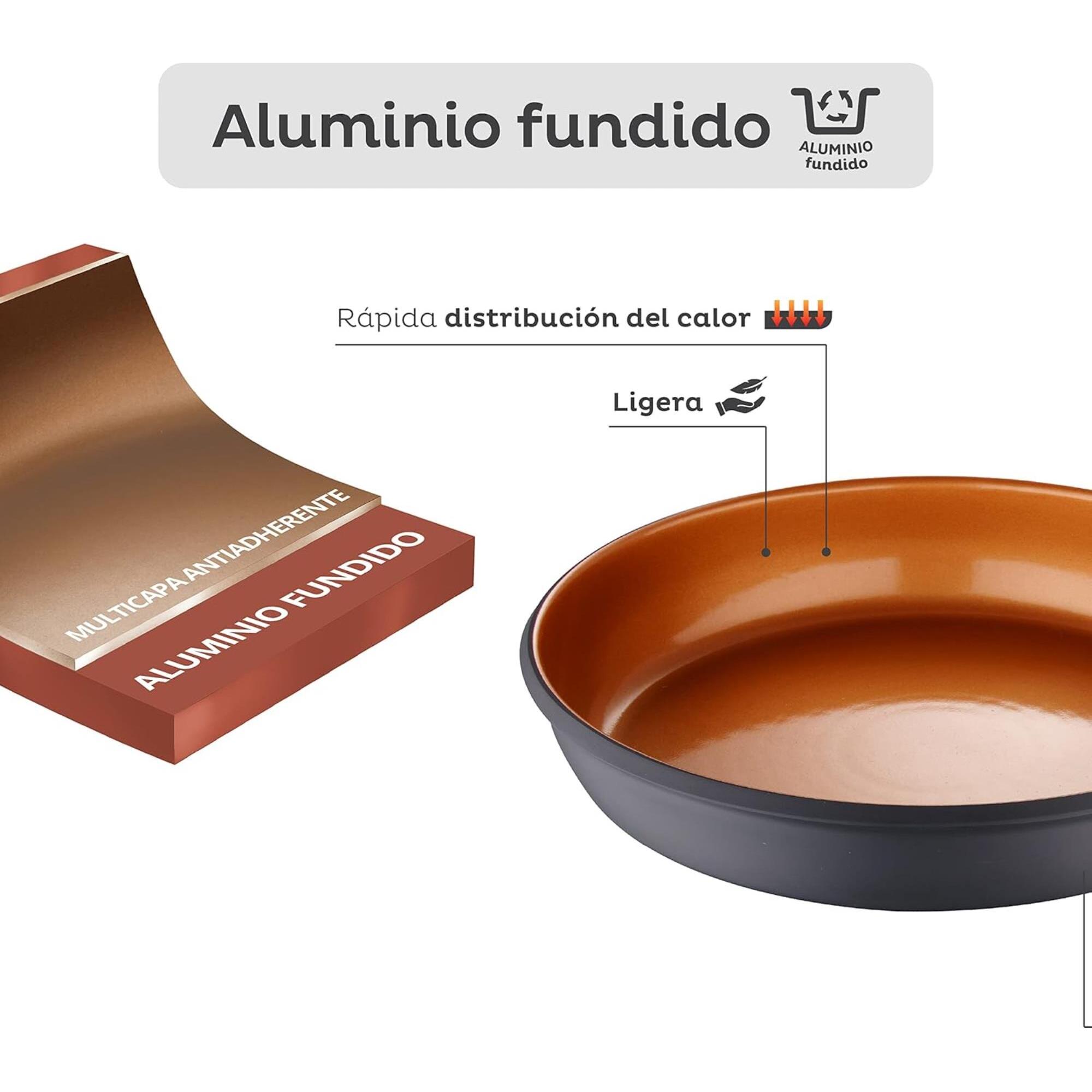 Juego de sartenes antiadherentes, set de 2 piezas y 2 protectores, fabricadas con aluminio fundido, aptas para inducción - bronce
