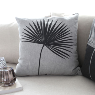 Coussin carré feuille de palmier - Gris clair
