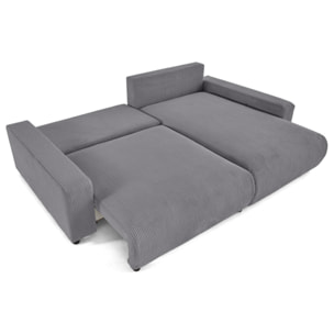 Pivoine - canapé d'angle 4 places réversible convertible avec 2 coffres en velours côtelé - Gris clair