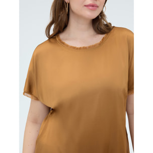 Fiorella Rubino - Top in raso con dettagli sfrangiati - Marrone