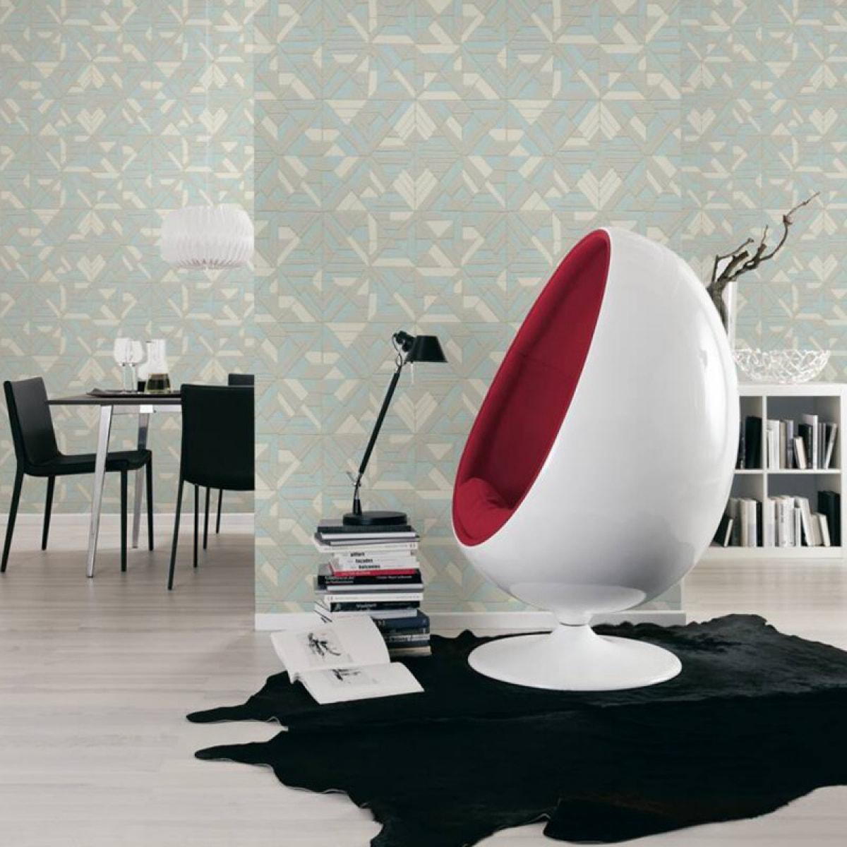 Papier peint à mosaïque géométrique - Gris Bleu