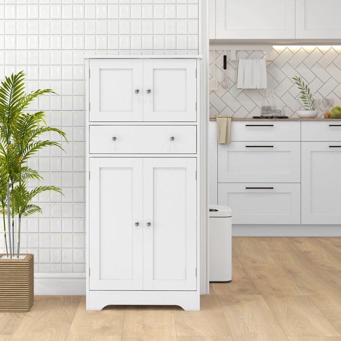 Armoire buffet cuisine - 4 portes, étagère, tiroir - dim. 60 x 30 x 128 cm - blanc