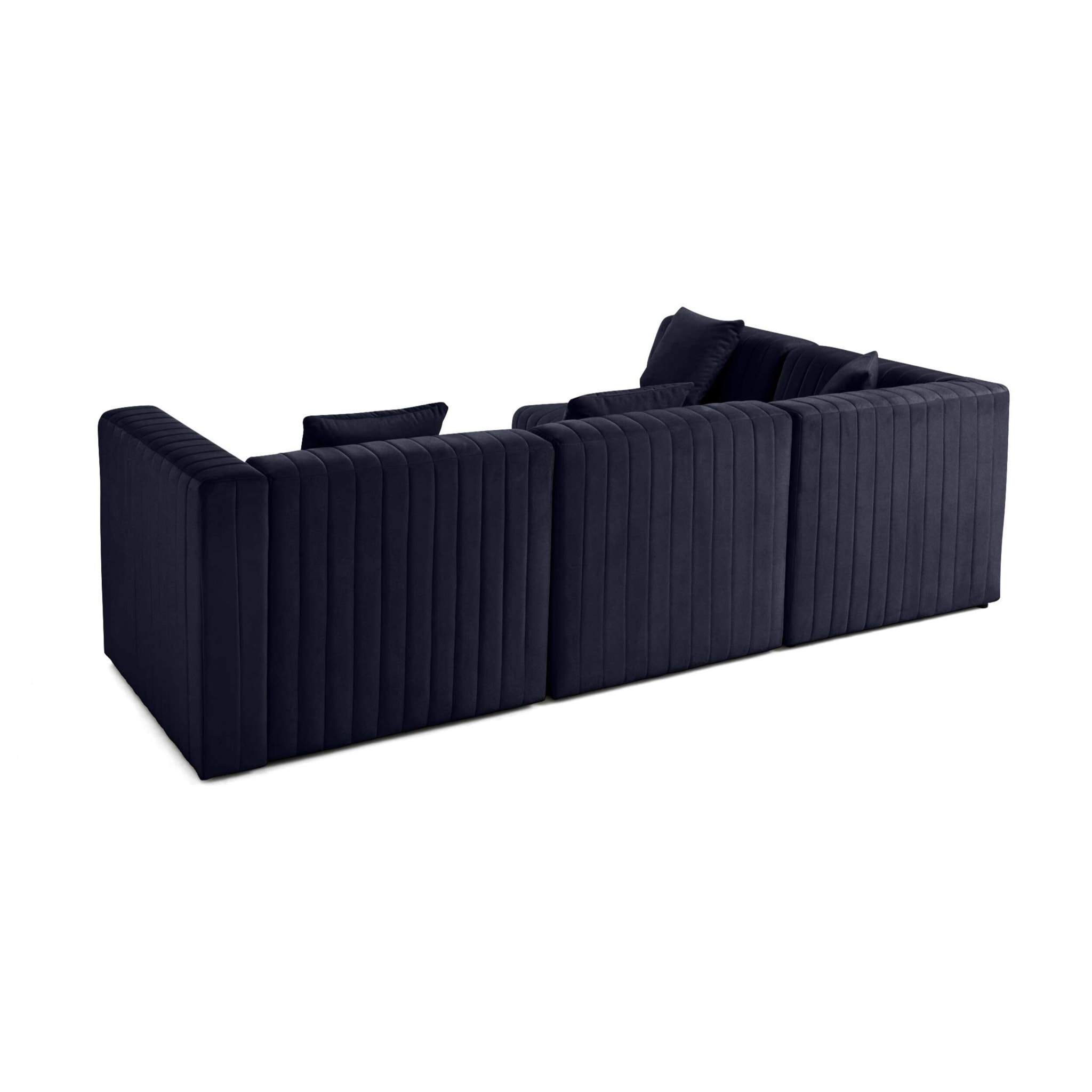 Nova - canapé modulable d'angle gauche - 5 places - en velours - Bleu marine