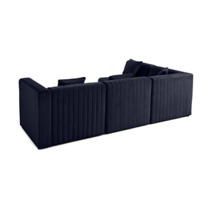 Nova - canapé modulable d'angle gauche - 5 places - en velours - Bleu marine