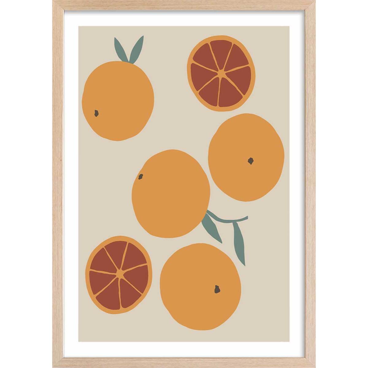 Affiche  orange fraiche Affiche + cadre en bois - Chêne