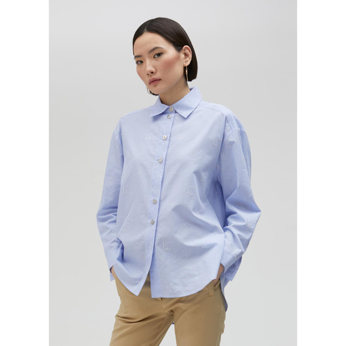 Camicia righe con logo di strass