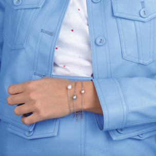 PERLAVIVA - Bracciale Catena Rolo in Argento 925 placcato Platino e Perla d'Acqua Dolce Bianca Ø 7/8 mm