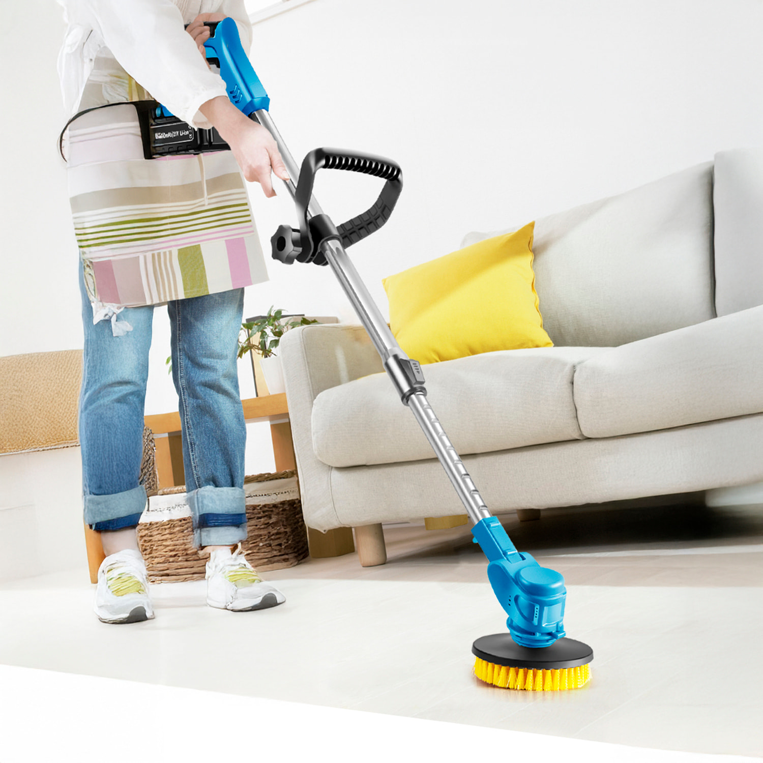 Cepillo de limpieza eléctrico con 3 cabezales y altura ajustable. Bateria litio 20,000 mah.