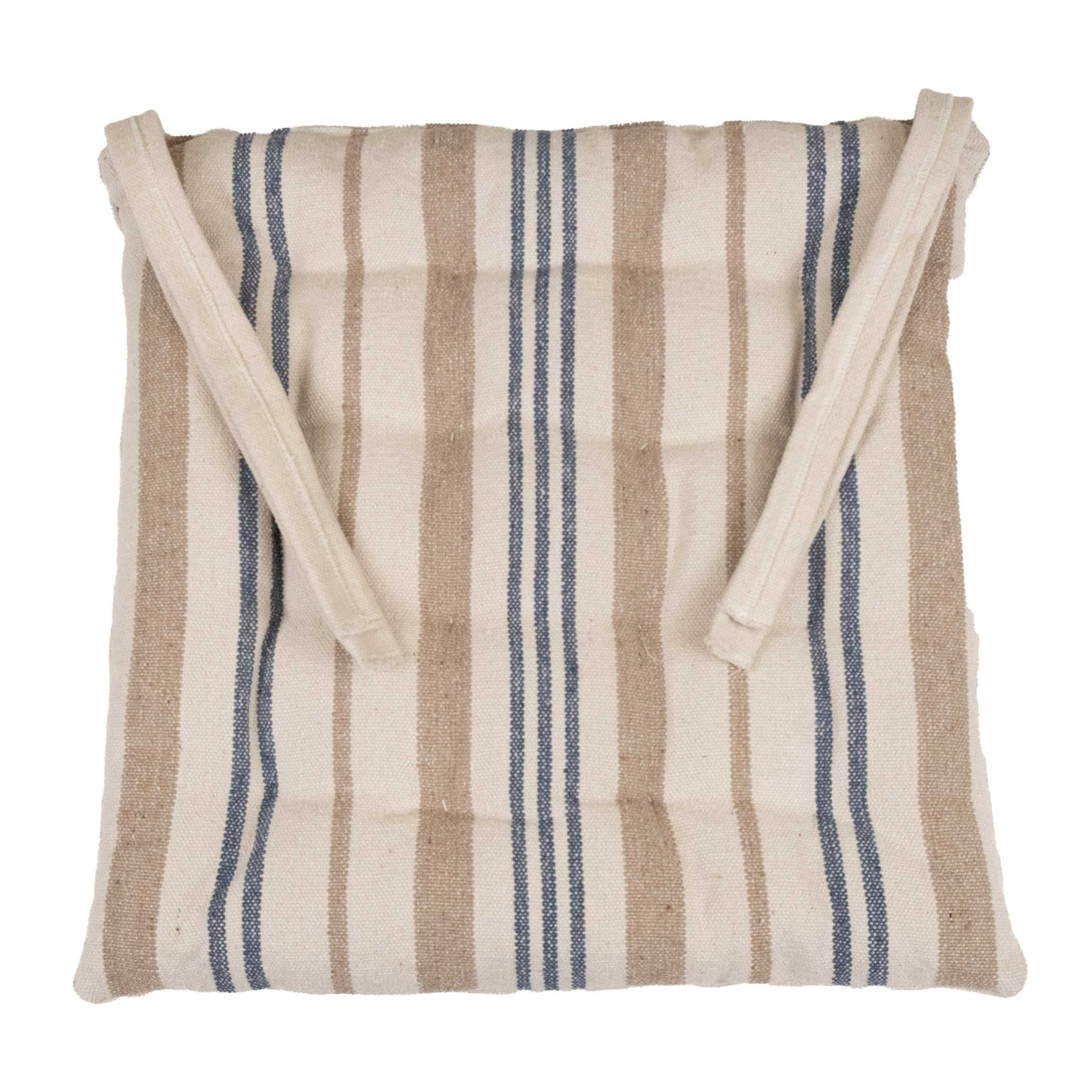 Galette de chaise matelassée à rayures en toile canevas - Bleu Foncé