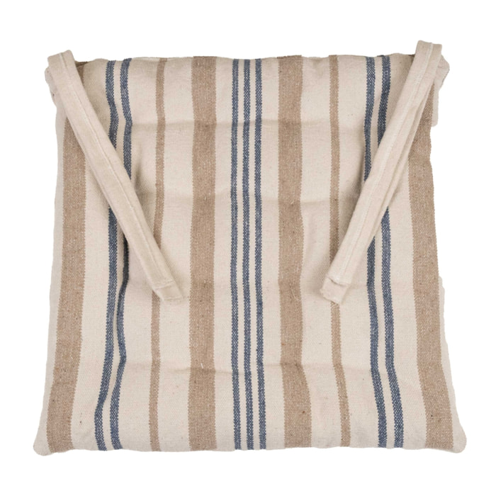 Galette de chaise matelassée à rayures en toile canevas - Bleu Foncé