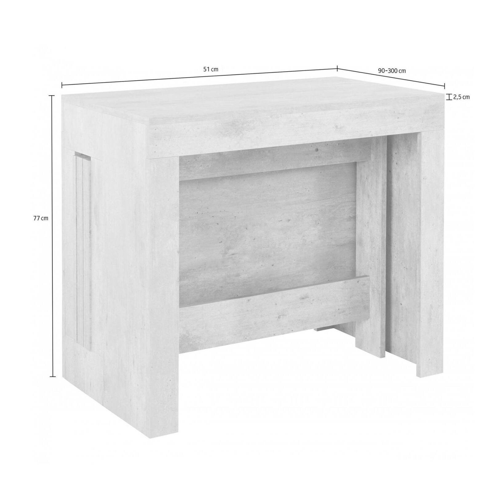 Tavolo da pranzo moderno, Made in Italy, Consolle allungabile fino a 12 posti, con portallunghe, cm 51x90h77 ( fino a 300 cm) colore Bianco lucido Larice