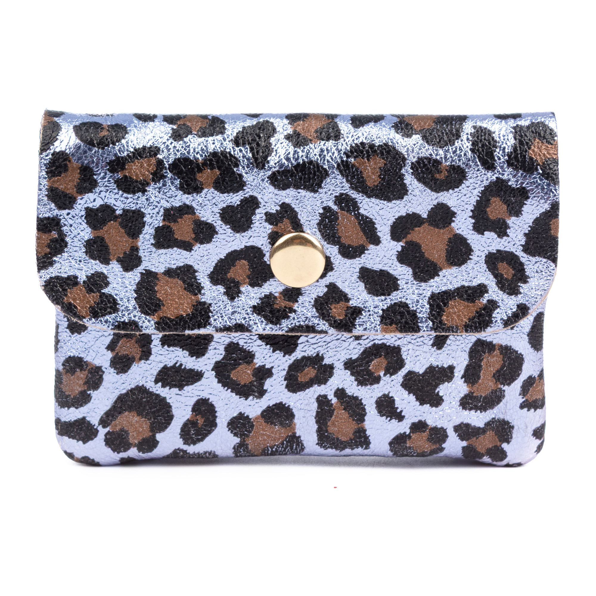 Alpignano monedero mujer. Piel auténtica Gamuza, diseño animal print leopardo, lacada brillante