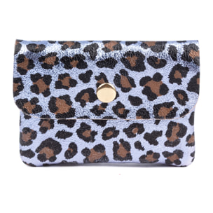 Alpignano monedero mujer. Piel auténtica Gamuza, diseño animal print leopardo, lacada brillante