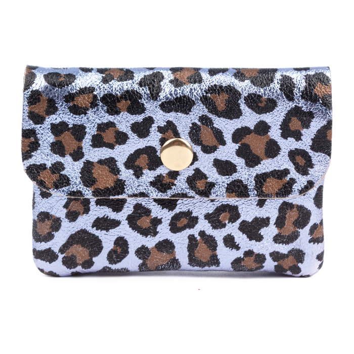 Alpignano monedero mujer. Piel auténtica Gamuza, diseño animal print leopardo, lacada brillante