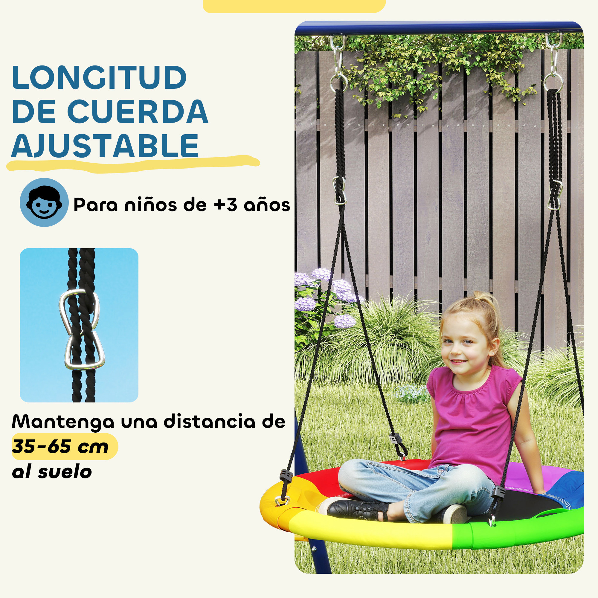 Columpios para Niños de +3 Años 6 en 1 Columpios Jardín Exterior con Columpio Nido Cuerda con Disco Red para Escalar Escalera y Aro de Baloncesto Multicolor