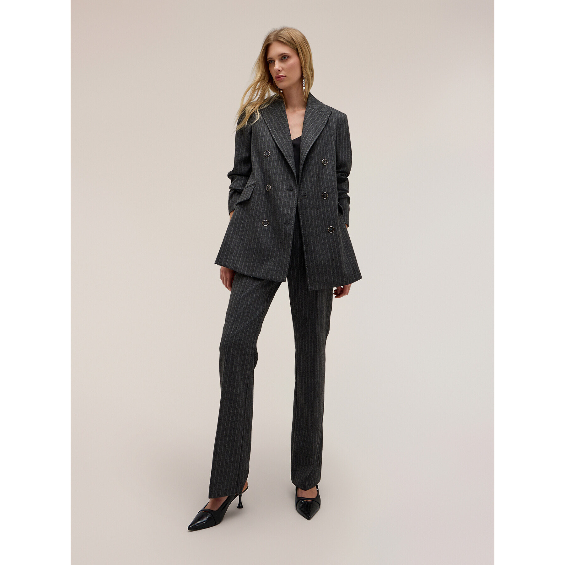 Motivi - Pantaloni flare gessati The Tailoring Lab - Grigio