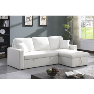 Canapé d'angle convertible/reversible avec coffre "Alain" - 3 places - Bouclettes -  Blanc