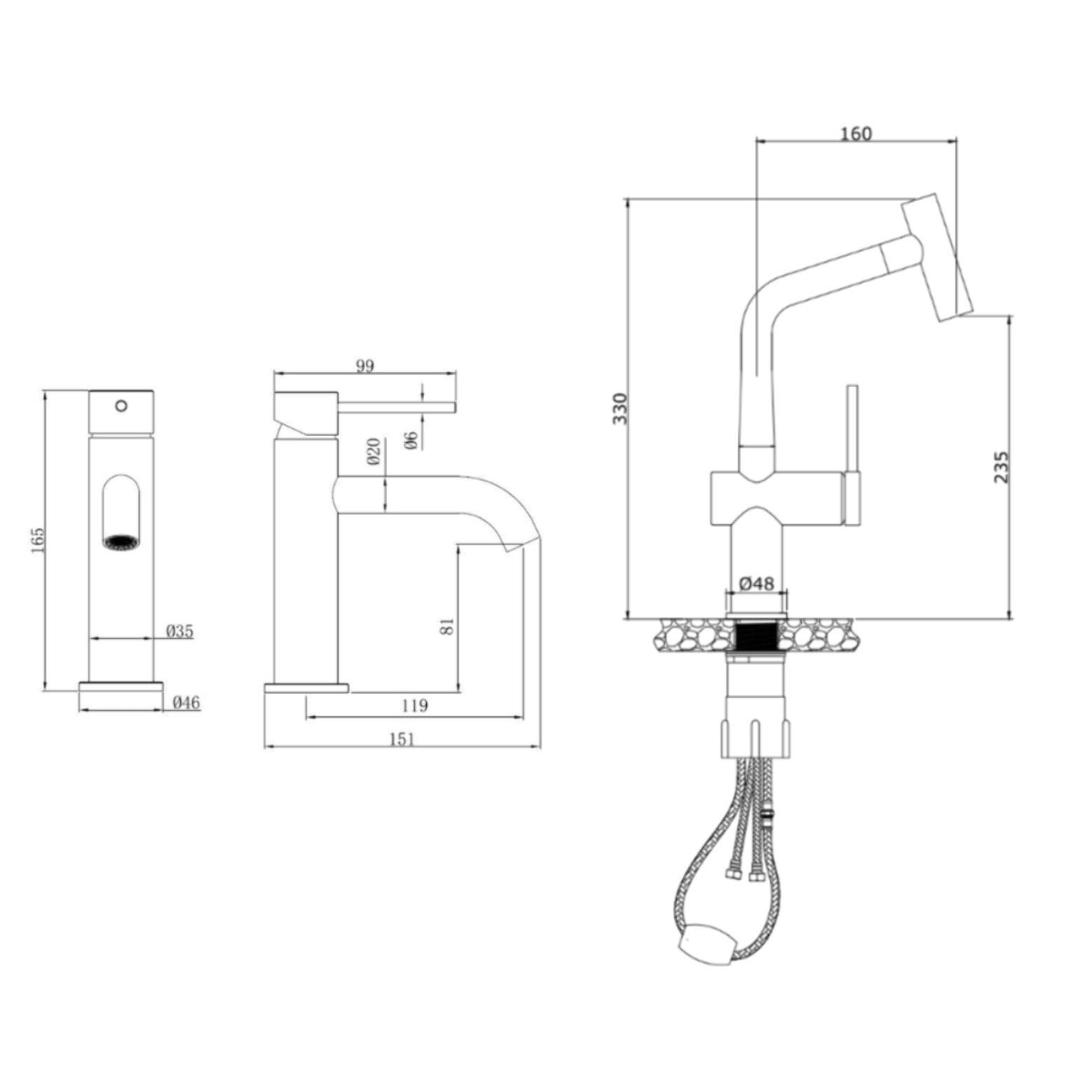 Aurum mitigeur lavabo + mitigeur cuisine Ceramia Timeless acier inoxydable, douchette extractible, or brossé (SATTMLBA185BG)