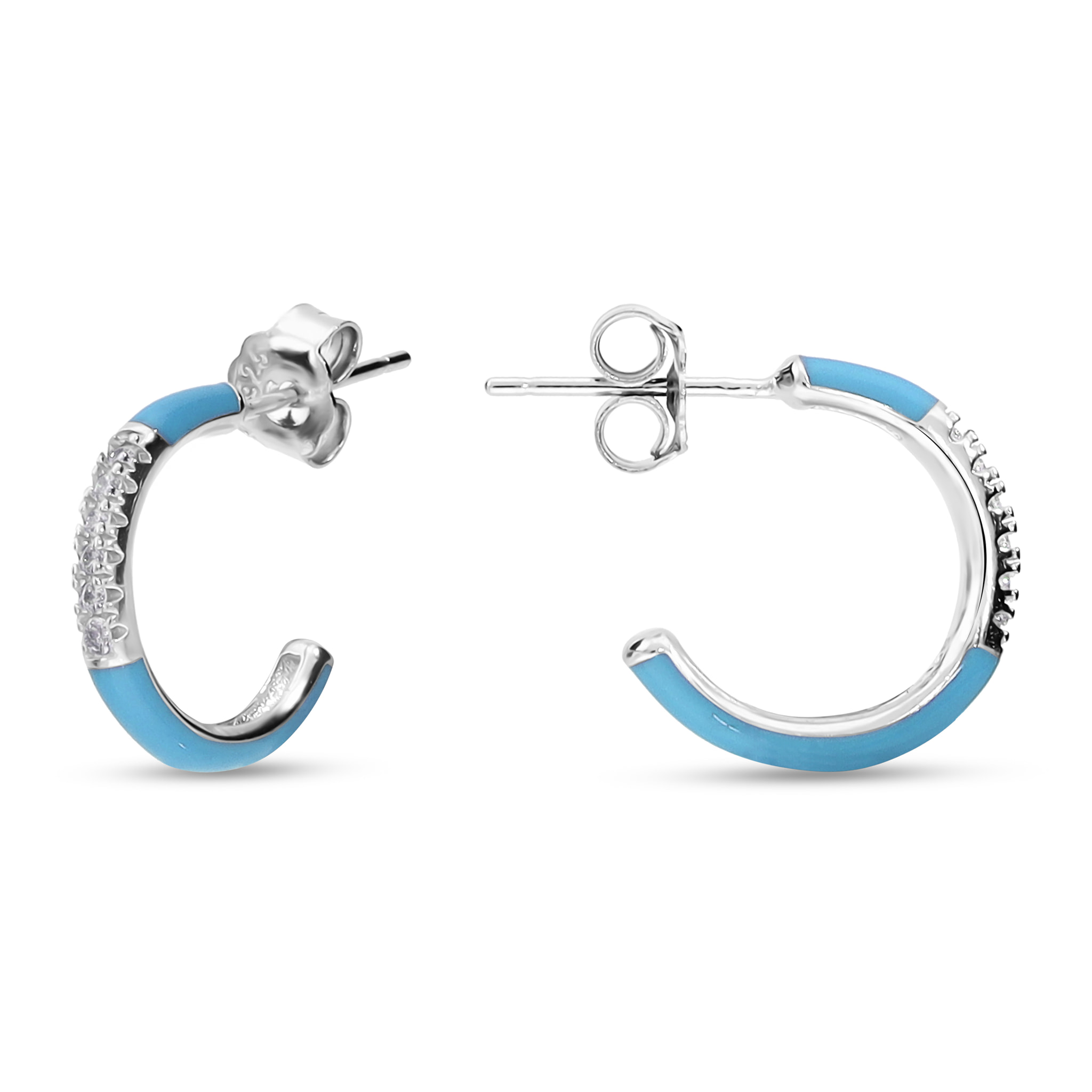 Orecchini Smaltati Azzurri in Argento 925 con Pavé di Cubic Zirconia