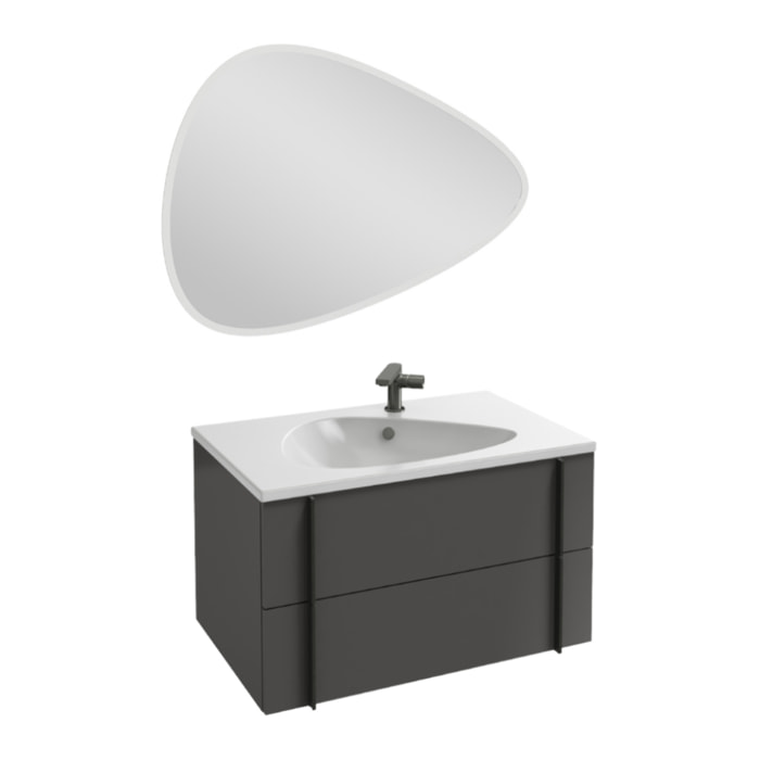 Meuble vasque Nouvelle Vague gris brillant + miroir