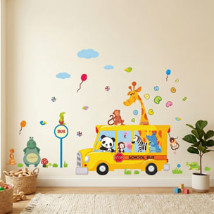 Stickers Muraux décoration adhésifs bus et animaux rigolos