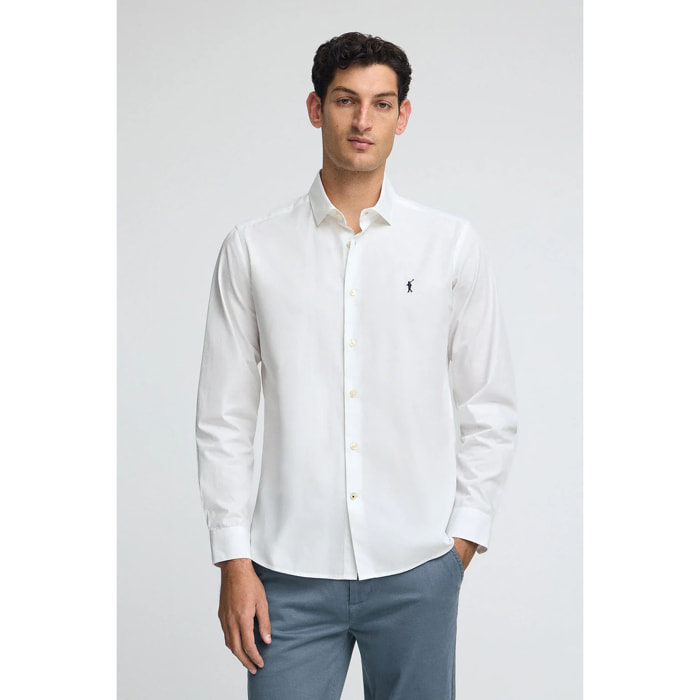 Camisa blanca de poplin y corte slim con logo Rigby Go