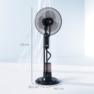 Ventilador Nebulizador Ventilador de Pie con Agua Oscilante 75 W Temporizador Tanque 3,2L Mando a Distancia 3 Velocidades 3 Aspas y Pantalla LED Ø44,5 cm Negro
