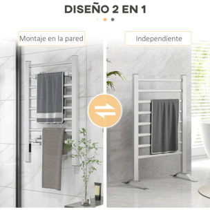 Toallero Eléctrico de Pared o Suelo 150â‚¬Â¯W Radiador Toallero Eléctrico de Aleación de Aluminio con Función de Temporizador y 8 Barras para Baño 53x35x90 cm Plata