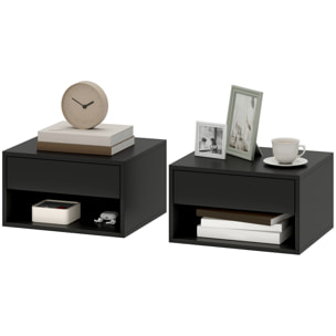 Lot de 2 chevets suspendus - tables de nuit suspendues - tiroir, niche - noir