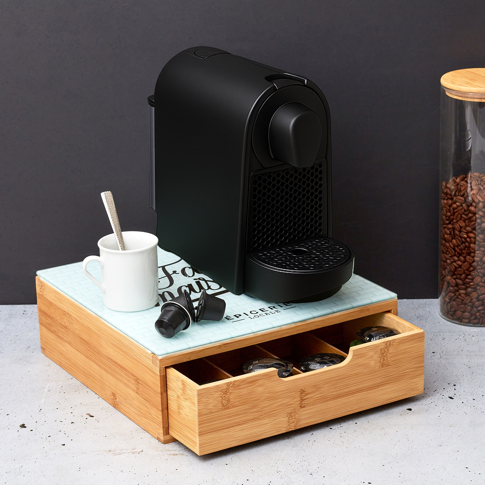 Porte Capsule Tiroir Bois Et Verre Brooklyn