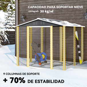 Caseta de Jardín Exterior 4,4 m², 240x206x198 cm, Cobertizo de Jardín Exterior Metálico con Base Refuerzo (Suelo NO Incluido), Puerta Corredera con Cerradura y 4 Ventanas para Patio, Gris