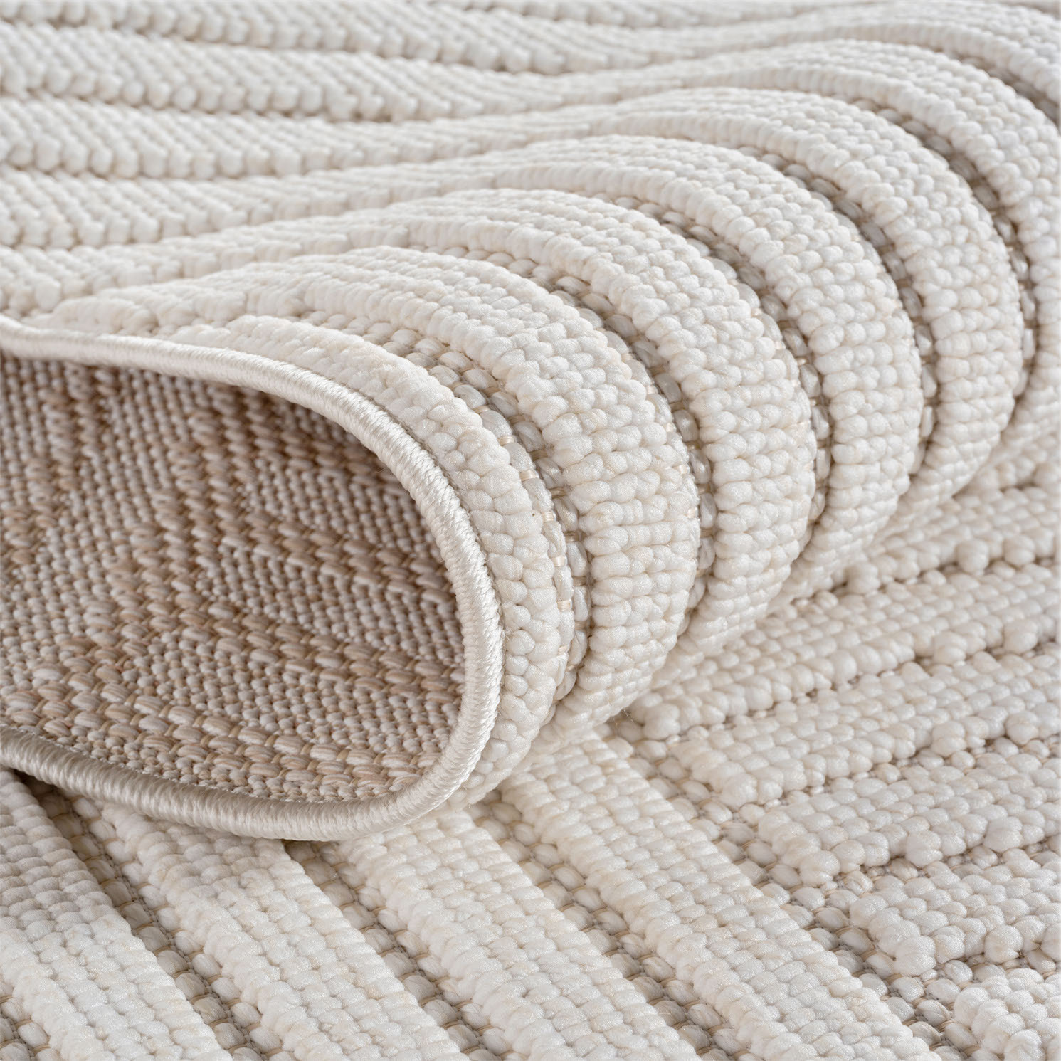 HELIX - Tapis moderne rond effet laine bouclé à motif géométrique en relief crème