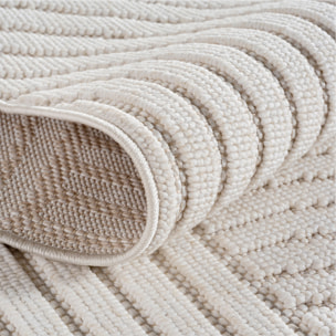 HELIX - Tapis moderne rond effet laine bouclé à motif géométrique en relief crème