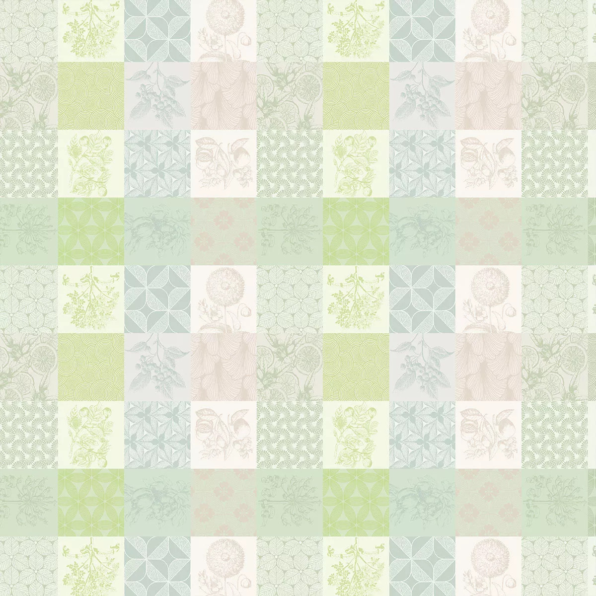 Nappe pur coton enduit motif jacquard beige vert Mille parfums verde