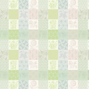 Nappe pur coton enduit motif jacquard beige vert Mille parfums verde