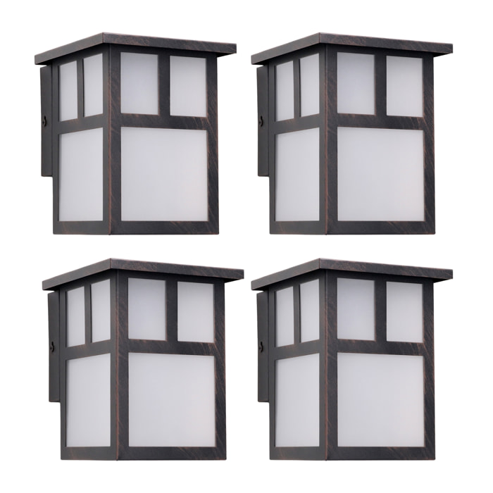 Osaka (4 unidades) Aplique de Pared Exterior Rústico de Estilo Japonés. Bombilla E27. Lámpara Jardín IP23 Marrón Óxido
