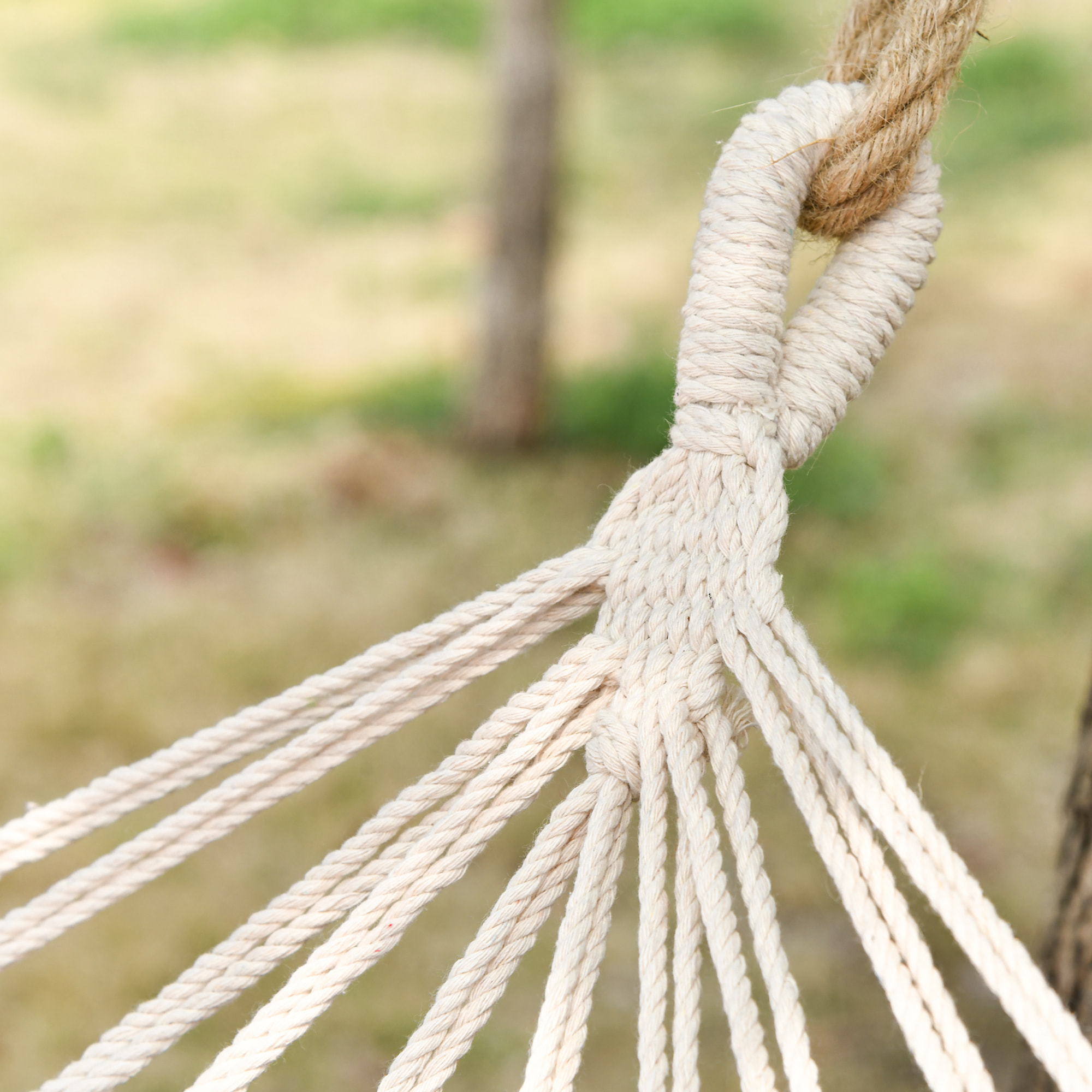 Hamac de voyage portable style hippie chic toile de hamac dim. 2L x 1l m coton polyester rouge crème rayé