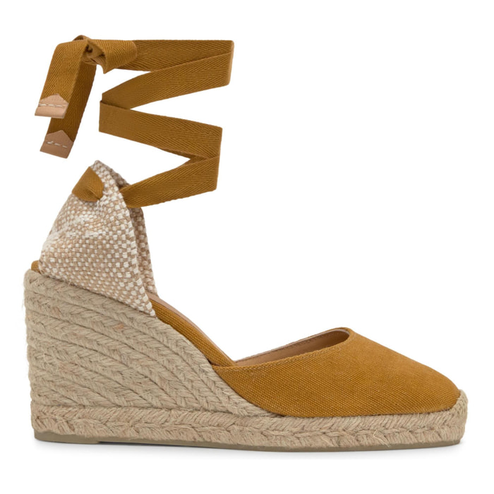 Alpargata de cuña Carina en algodón orgánico lavado con cierre de cintas